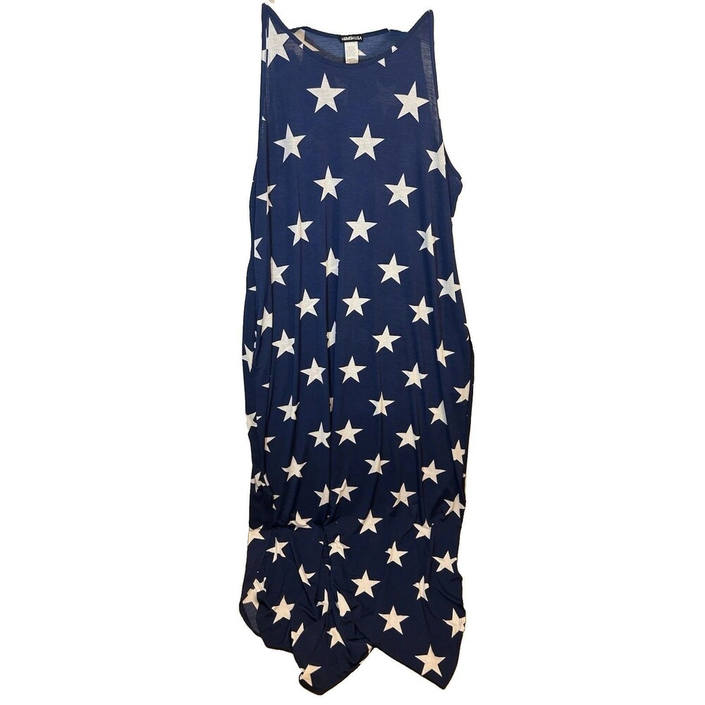 Heimish U.S.A. Women’s 2XL Navy Blue White Stars Maxi Dress Sleeveless Pockets - Picture 12 of 13